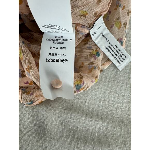 COACH Sz 4 Floral Ruffle Blouse 100% Silk Chiffon Peachy Button Top Semi-Sheer - Picture 10 of 10